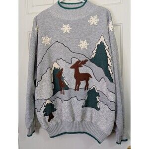 Silvercord II Sweater Sweatshirt Womens 20W Gray Winter Snowflake Reindeer Snow